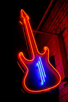 Red Neon Guitar Musical Instrument Sign Photo Photograph Cool Wall Decor Art Print Poster 24x16