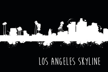 Los Angeles California Skyline Illustration Black and White B&W Cool Wall Decor Art Print Poster 24x16