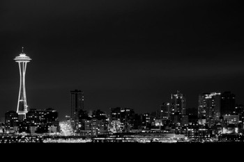 Belltown Neighborhood of Seattle Washington and Space Needle B&W Photo Photograph Cool Wall Art Print Poster 24x16