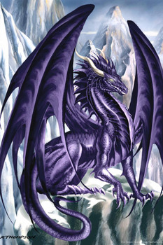Hoarfrost Purple Dragon by Ruth Thompson Fantasy Poster Drawing Magical Mystical Creature Cool Wall Decor Art Print Poster 16x24