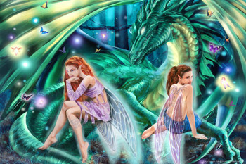 Gemini Faeries Sitting On Green Dragon by Ruth Thompson Fantasy Poster Cool Wall Art Print Poster 16x24