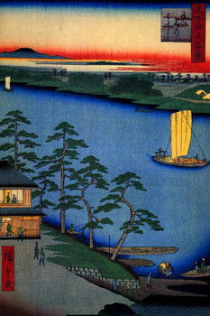 Utagawa Hiroshige Nijuku Ferry Japanese Art Poster Traditional Japanese Wall Decor Hiroshige Woodblock Landscape Artwork Boating Nature Asian Print Decor Cool Wall Decor Art Print Poster 16x24