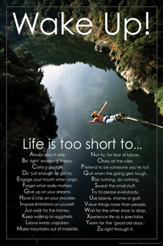 Wake Up! Life Is Too Short To... Motivational Cool Wall Decor Art Print Poster 16x24