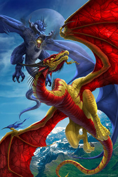 Slash and Burn Dragon Battle Tom Wood Fantasy Art Cool Wall Art Print Poster 16x24