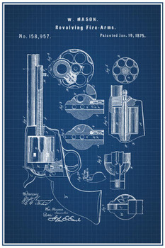 Revolving Fire Arms Revolver 1875 Official Patent Blueprint Diagram Military Firearm Gun Munitions Educational Sign Decoration Cool Wall Decor Art Print Poster 16x24