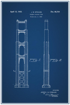 Golden Gate Bridge Highway Pier Official Patent Blueprint Cool Wall Decor Art Print Poster 16x24