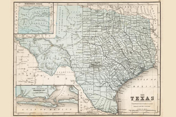 Map of Texas 1867 Antique Style Map Cool Wall Decor Art Print Poster 16x24
