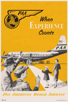 Pan Am Airplane Vintage Travel Poster Pan American Airlines Where Experience Counts Cool Wall Decor Art Print Poster 12x18