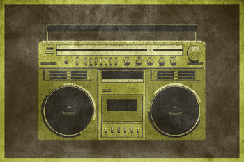 Pop Art Boombox Textured Green Cool Wall Art Print Poster 12x18
