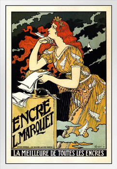 Encre L Marquet Vintage Illustration Alphonse Mucha Art Nouveau Art Prints Mucha Print Art Nouveau Decor Vintage Advertisements Art Ornamental Design Mucha White Wood Framed Poster 14x20