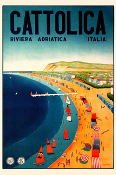 Cattolica Italy Vintage Illustration Travel Art Deco Vintage French Wall Art Nouveau 1920 French Advertising Vintage Art Nouveau Cool Huge Large Giant Poster Art 36x54
