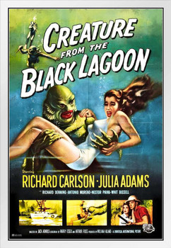 Creature From The Black Lagoon Retro Vintage Horror Movie Poster Horror Movie Merchandise Horror Decor Classic Monster Spooky Scary Halloween Decorations White Wood Framed Poster 14x20