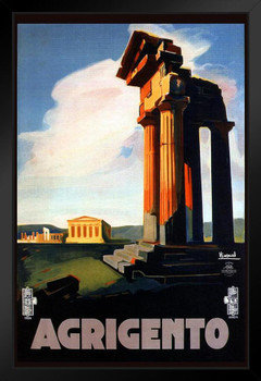 Agrigento Italy Sicily Sicilian Vintage Illustration Travel Black Wood Framed Poster 14x20