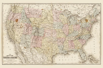 Laminated United States of America 1867 Antique Style Map Travel World Map with Cities in Detail Map Posters for Wall Map Art Wall Decor Geographical Illustration Travel Poster Dry Erase Sign 16x24