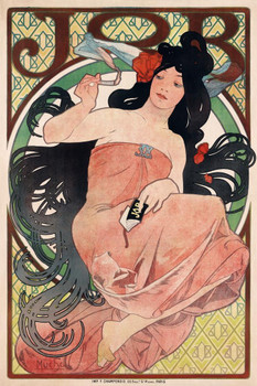 Laminated Job Cigarettes 1898 Alphonse Mucha Smoking Painting Poster Art Nouveau Vintage Ad Advertisement Poster Dry Erase Sign 16x24