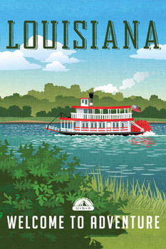 Laminated Louisiana Welcome To Adventure Retro Travel Art Poster Dry Erase Sign 16x24