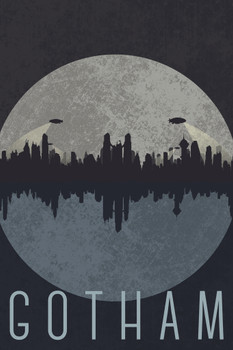 Laminated Gotham City Skyline Fantasy Travel Poster Dry Erase Sign 16x24