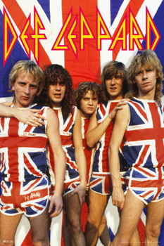 Laminated Def Leppard Poster Union Jack Album Cover Heavy Metal Music Merchandise Retro Vintage 80s Aesthetic Band Poster Dry Erase Wall Art 24x36