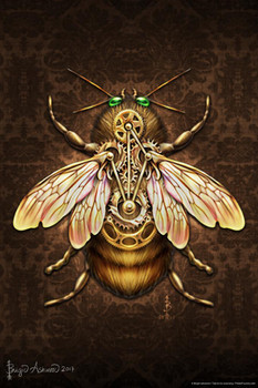 Laminated Steampunk Bee by Brigid Ashwood Insect Wall Art Bumble Bee Print Bumblebee Pictures Wall Decor Insect Art Bee Decor Insect Poster Poster Dry Erase Sign 16x24