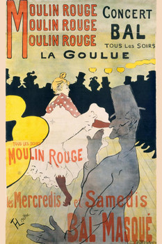 Laminated Moulin Rouge Masked Ball Dance Paris France Toulouse Lautrec Vintage Style Nouveau French Poster Dry Erase Sign 16x24