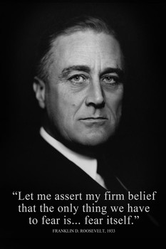 Laminated President Franklin D. Roosevelt Fear Itself Famous Motivational Inspirational Quote Portrait Poster Dry Erase Sign 16x24