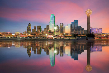 Laminated Dallas Texas Skyline Reflected in Trinity River at Sunset Photo Photograph Poster Dry Erase Sign 24x16