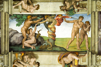 Laminated Michelangelo The Fall and Expulsion from the Garden of Eden Realism Romantic Artwork Michelangelo Prints Biblical Drawings Portrait Painting Wall Art Posters Poster Dry Erase Sign 24x16