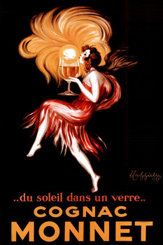 Laminated Leonetto Cappiello Cognac Monnet Sunset In A Glass Vintage French Advertising Soleil Verre Liquor Ad Woman Drinking Bottle Decoration Poster Dry Erase Sign 16x24