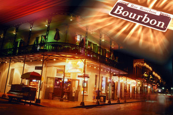 Laminated Bourbon Street at Night New Orleans Louisiana Photo Photograph Poster Dry Erase Sign 24x16