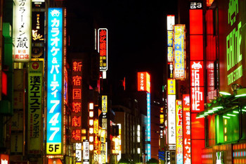 Laminated Neon Signs in Shinjuku Ward Tokyo Japan Photo Photograph Poster Dry Erase Sign 24x16