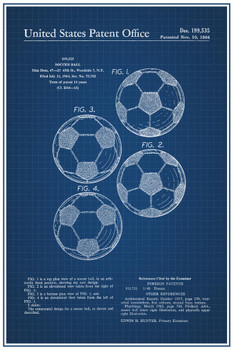 Laminated Soccer Ball Classic Official Patent Blueprint Poster Dry Erase Sign 16x24