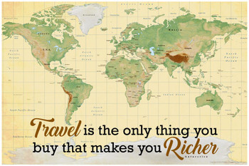 Laminated Travel Is the Only Thing You Buy That Makes You Richer Map Travel World Map Posters for Wall Map Wall Decor Geographical Illustration Tourist Travel Destinations Poster Dry Erase Sign 16x24