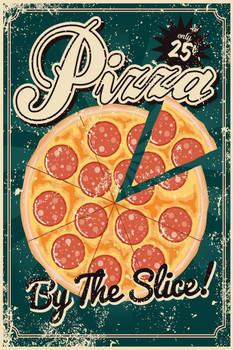 Laminated Vintage Pizza By The Slice Sign Poster Retro Pizzeria Restaurant Cafeteria Decoration Kitchen Italian Food Artwork Poster Dry Erase Sign 16x24