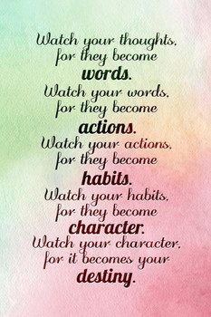 Laminated Watch Your Thoughts Watercolor Motivational Inspirational Teamwork Quote Inspire Quotation Gratitude Positivity Support Motivate Sign Good Vibes Social Work Poster Dry Erase Sign 16x24