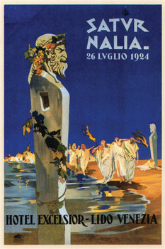 Laminated Saturnalia Venezia Italy Vintage Travel Poster Dry Erase Sign 16x24