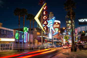 Laminated Downtown Las Vegas Nevada at Night Neon Signs Photo Photograph Poster Dry Erase Sign 24x16