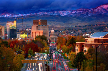 Laminated Downtown Boise Idaho at Sunset from Depot Hill Photo Photograph Poster Dry Erase Sign 24x16