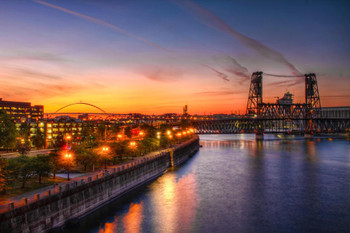 Laminated Sunset Over Willamette River Portland Oregon Photo Photograph Poster Dry Erase Sign 24x16