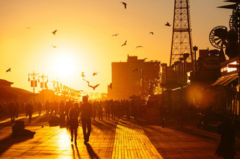 Laminated Coney Island Boardwalk at Sunset Brooklyn Photo Photograph Poster Dry Erase Sign 24x16