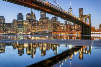 Laminated Brooklyn Bridge and New York City Skyline Photo Photograph Poster Dry Erase Sign 24x16