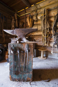 Laminated Anvil in Blacksmith Shop in Montana Museum Photo Photograph Poster Dry Erase Sign 16x24