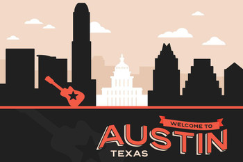 Laminated Welcome to Austin Texas Illustration Poster Dry Erase Sign 24x16