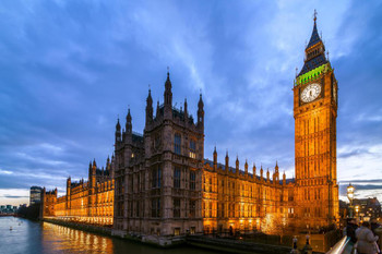 Laminated Big Ben Houses of Parliament London England Illuminated at Night Photo Photograph Poster Dry Erase Sign 24x16