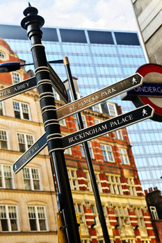 Laminated Signpost in London Buckingham Palace Westminster Abbey Underground Photo Photograph Poster Dry Erase Sign 16x24