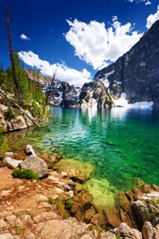 Laminated Summer Clouds over Goat Lake Sawtooth Mountains Photo Photograph Poster Dry Erase Sign 16x24