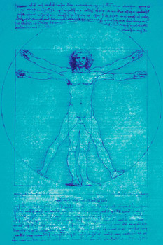 Laminated Leonardo Da Vinci Vitruvian Man Drawing Sketch Renaissance Blue Art Poster Dry Erase Sign 16x24