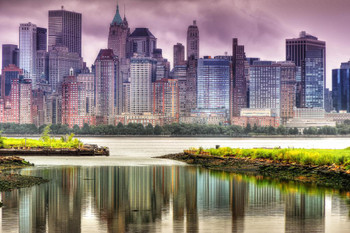 Laminated Reflected City Lower Manhattan Financial District New York City NYC Photo Photograph Poster Dry Erase Sign 24x16