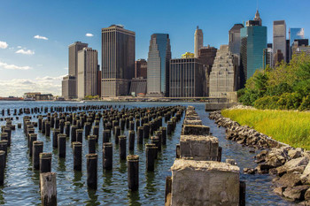 Laminated Downtown New York CIty NYC Manhattan from Brooklyn Bridge Photo Photograph Poster Dry Erase Sign 24x16