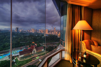 Laminated View of Kuala Lumpur Malaysia Skyline From Hotel Room Photo Photograph Poster Dry Erase Sign 16x24
