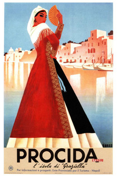 Visit Procida Napoli Naples Italy Vintage Illustration Travel Cool Wall Decor Art Print Poster 16x24